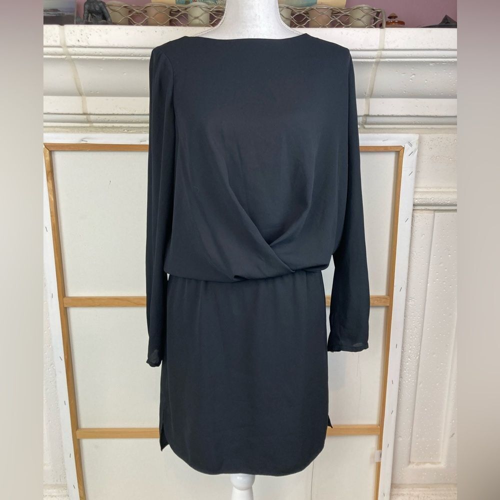 Vince Camuto Elegant Black Long Sleeve Dress W/Elastic Waist Runs Big Like M